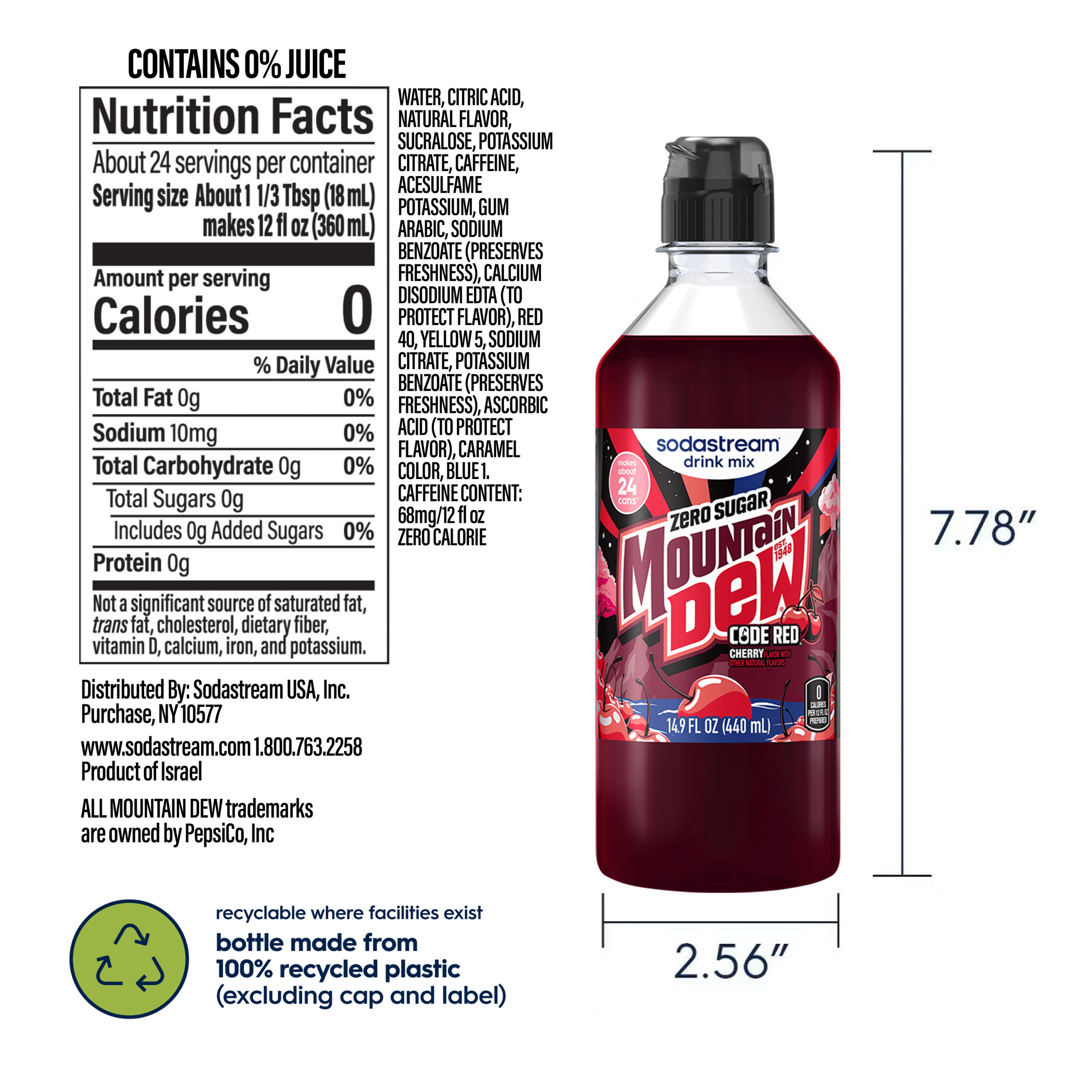 Sodastream MTN DEW Code Red Cherry Zero Sugar Drink Mix 440ml - Image 6