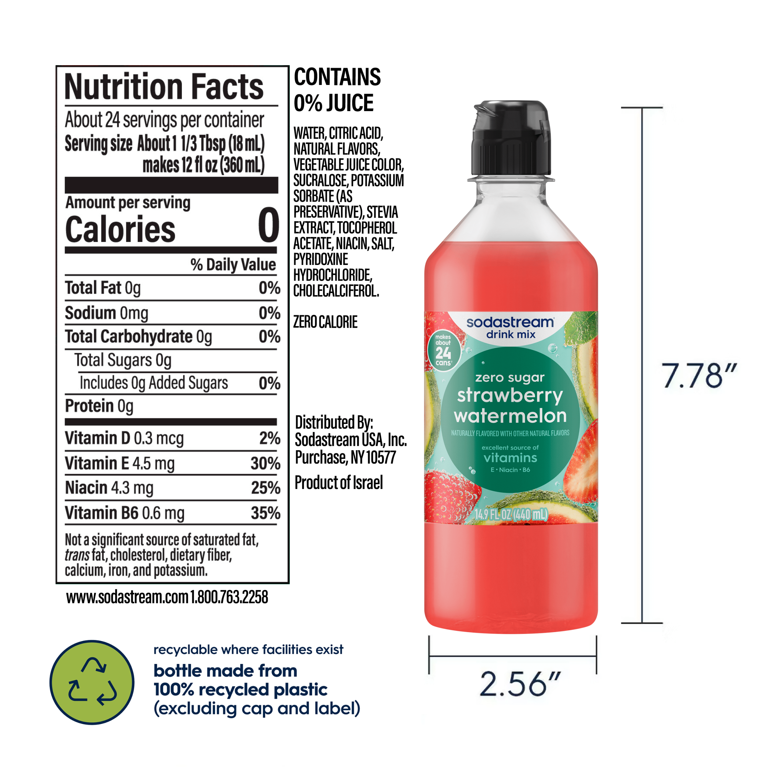 Sodastream Classics? Strawberry & Watermelon Zero Sugar Drink Mix 4 Pack 440ml - Image 6